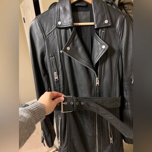 All Saints leather coat with belt